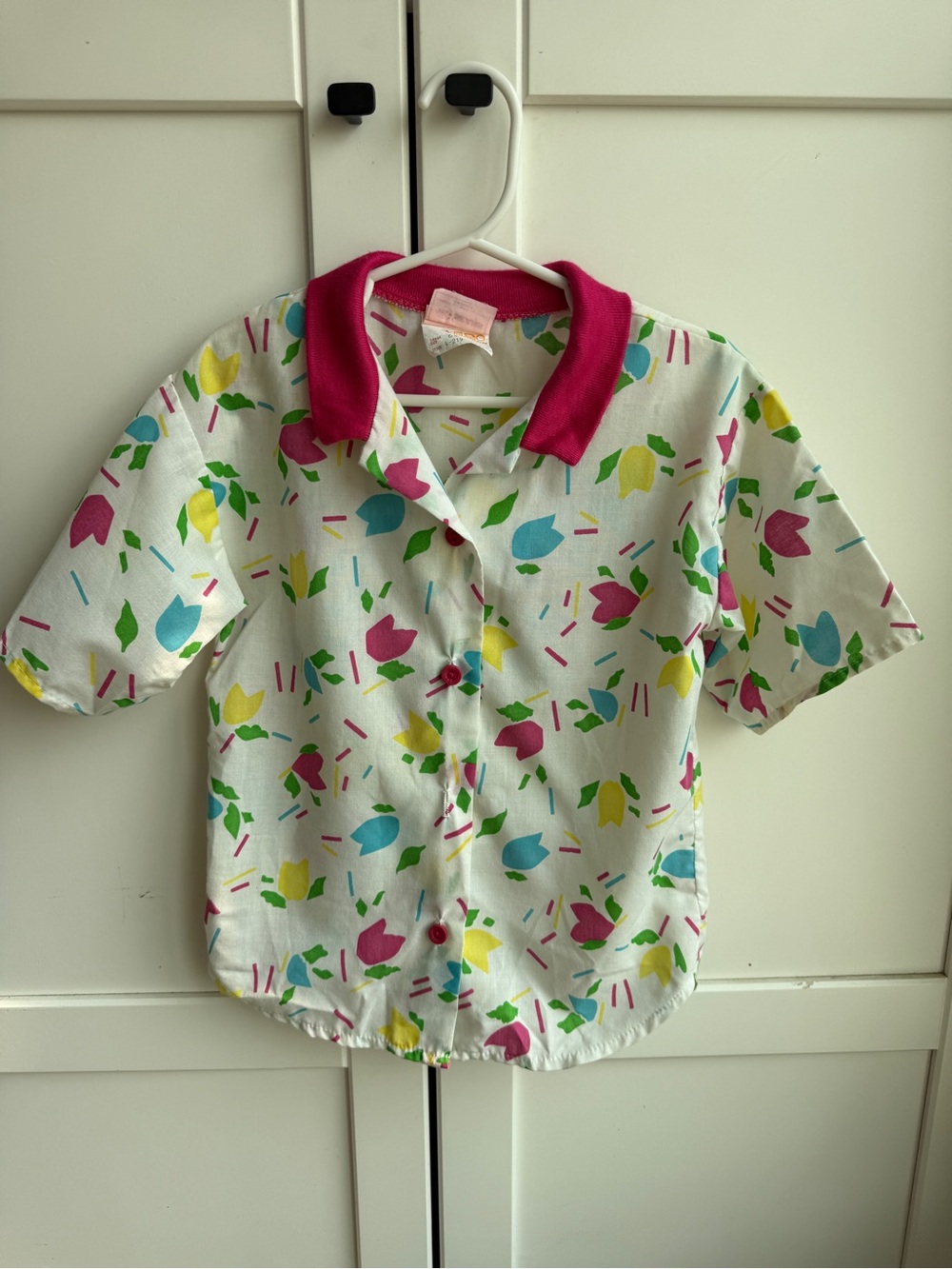 Retro 80s Sears Girls 6X Floral Button Up Shirt Made in Canada